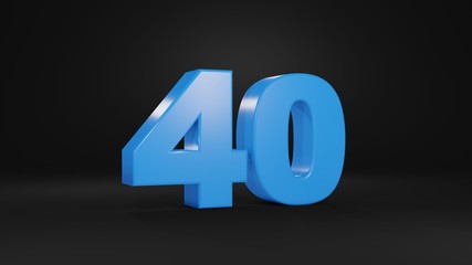 Number 40 in blue on black background, 3D illustration