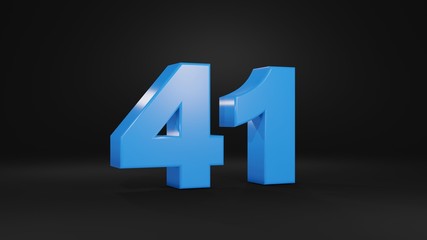 Fototapeta premium Number 41 in blue on black background, 3D illustration