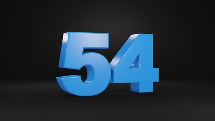 Number 54 in blue on black background, 3D illustration