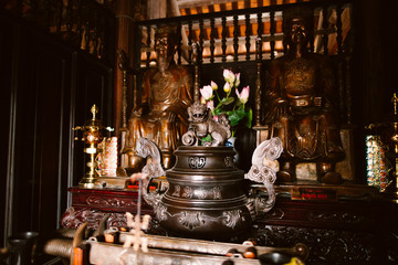 Religious paraphernalia inside the temple