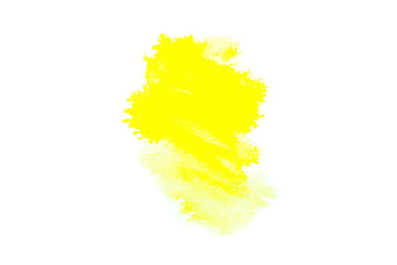 Yellow watercolor on white background.The color splashing in the paper.It is a hand drawn. For text, element for decoration.