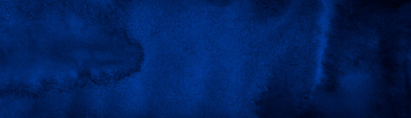 Dark blue watercolor background with torn strokes and uneven divorce. Abstract indigo background for design, template and pattern.