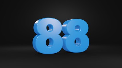 Number 88 in blue on black background, 3D illustration