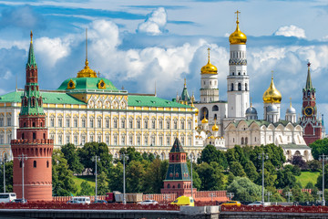 Moscow. Russia. Grand Kremlin Palace on a summer day. Moscow on the background of blue sky. Kremlin...