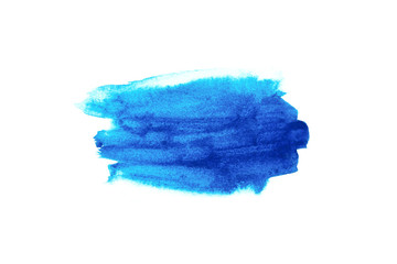 Blue sky watercolor on white background.The color splashing in the paper.It is a hand drawn. For...