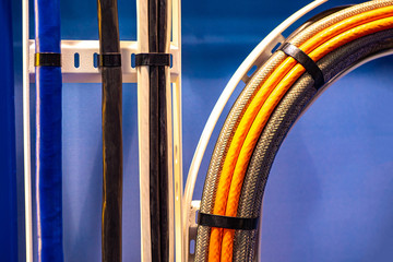 Wiring. Electric wires in the production. Electric wires of different colors. Cables of various...
