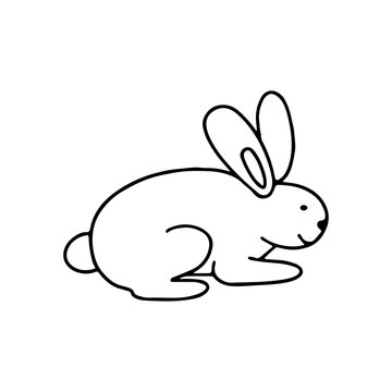 A little hare in doodle style. Isolated outline. Hand drawn vector illustration in black ink on white background. Single picture for your design, coloring books.