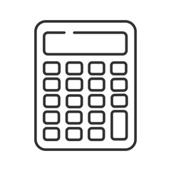 Calculator black line icon. Bookkeeping concept. Electronic portable device. Sign for web page, mobile app, banner, social media. Editable stroke.