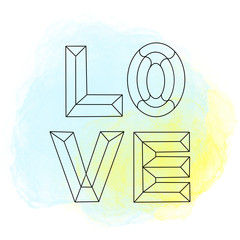 silhouette of letters on colored watercolor background. love. Symbol of love.