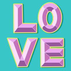 Love. Bright letters on bright background. Symbols of love.
