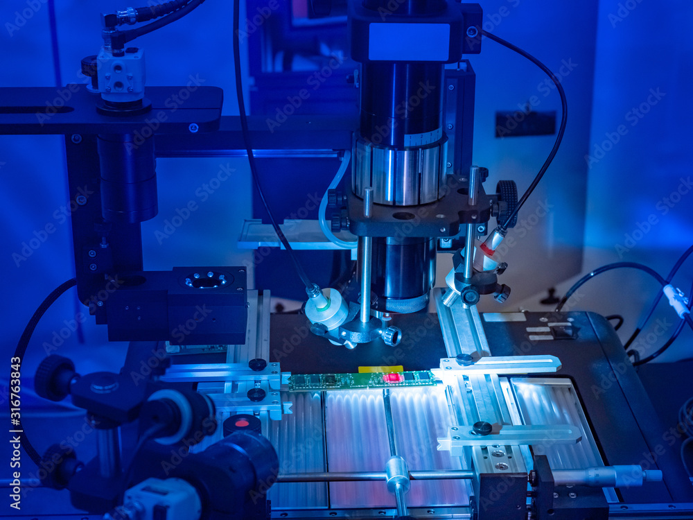 Poster pcb. production of microprocessors. creation of components for computers. equipment for testing micr