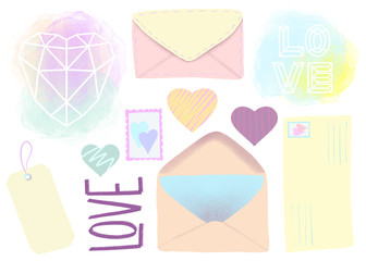 Set of isolated cute items and elements for your design for valentine's day,  birthday, wedding, mother's day