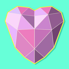 pink polygonal heart on bright background. Symbols of love.