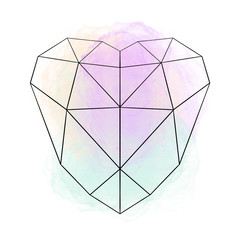 silhouette of abstract polygonal heart on a colored watercolor background. symbol of love. polygonal shape