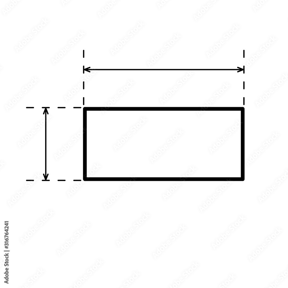 Poster rectangle with arrows for measuring length and width. linear template. black simple illustration. co