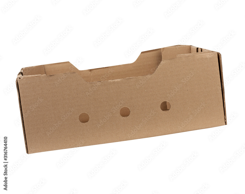 Poster rectangular empty cardboard box of brown paper on a white background