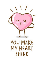 Kawaii pink heart emoji isolated on white background. Vector character for Valentines day cute design