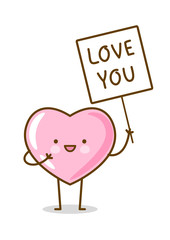 Kawaii pink heart emoji isolated on white background. Vector character for Valentines day cute design