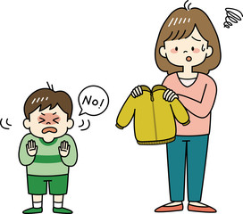 服を着ないイヤイヤ期の子どもと困るお母さん