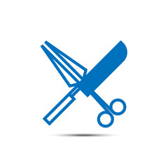 scissors and knife flat icon white background