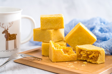 A few pieces of delicious Chinese pineapple cake in a tray