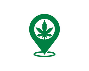 Pin Location With Cannabis Leaf Logo Design Template 001