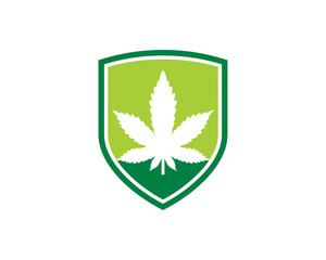 Shield And Cannabis Leaf Logo Design Template 001.cdr