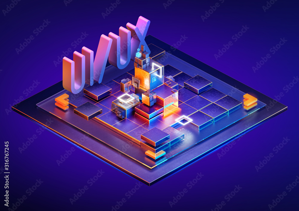 Poster isometric internet website interface background 3d design, landing page template concept. ui/ux, web