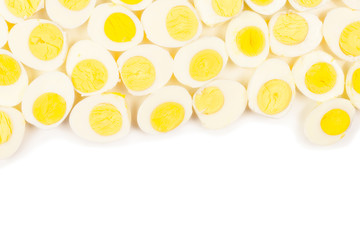 Half boiled eggs background.