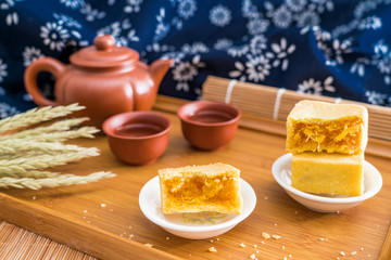 A few pieces of delicious Chinese pineapple cake in a tray