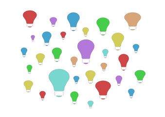 many colored light bulbs on a white background. Concept - birth of an idea