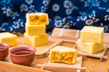 A few pieces of delicious Chinese pineapple cake in a tray