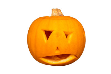 Halloween Jack o' lantern pumpkin cut out and isolated on a white background