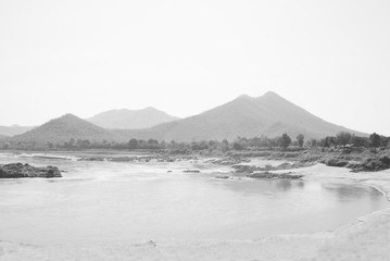 black and white mountain lake