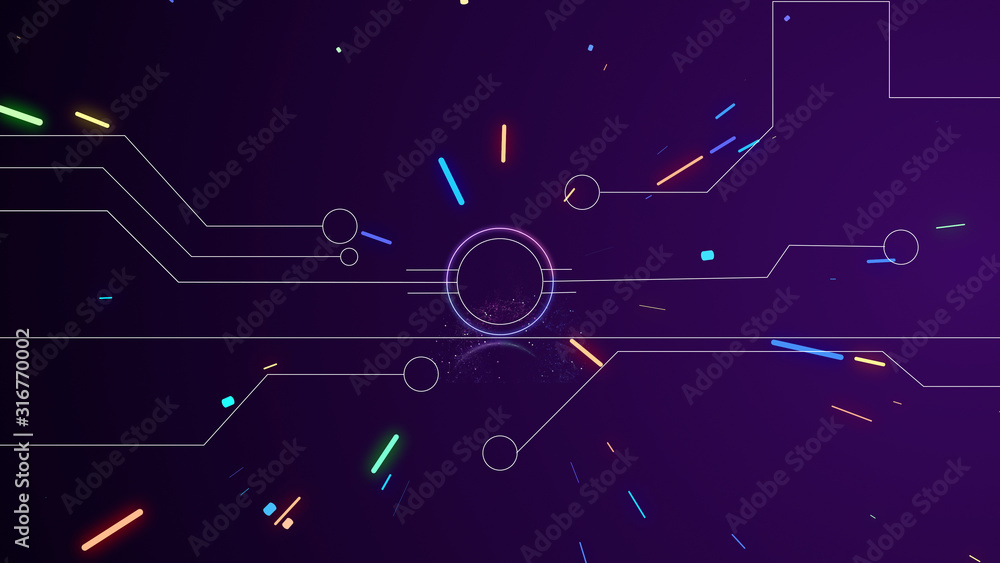 Aufkleber abstract motherboard scheme formation animation in space of colorful line flying particles.