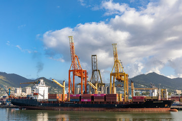 08 JAN 2020 - Port of Spain, Trinidad and Tobago - Cargo loading in the harbor
