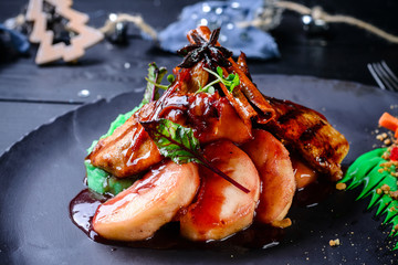 Thanksgiving Christmas dish duck grilled with pear
