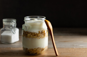 breakfast yoghurt with muesli and raspberry