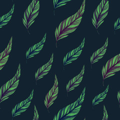 Watercolor seamless pattern with bird feathers. Design wallpaper, fabrics, postal packaging.