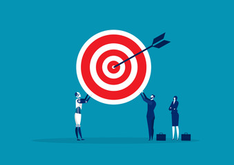 Team Business holding with big target. vector illustration