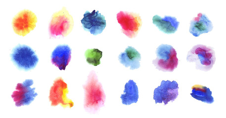 Vector Collection of Watercolor Spots, Colorful Design Elements, Paint Splashes, Isolated.