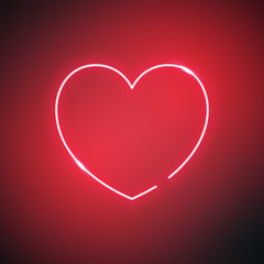 Neon heart. Bright night neon signboard on black background. Retro red neon heart sign. Romantic design for Happy Valentines Day. Vector illustration.