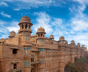 Man Singh Palace and Gwalior fort in Madhya Pradesh state, India