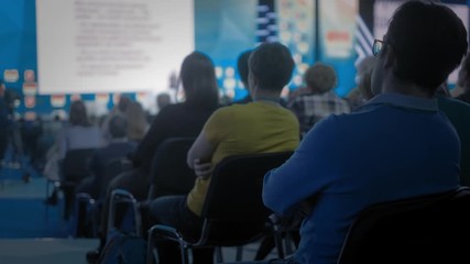 seminar audience from stage, business people conference meeting congress coach speaker group businessman forum training studying seminar, speech person about management economics politics problem 4 K