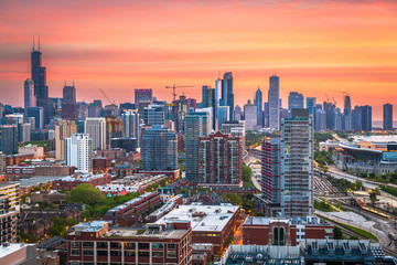 Chicago, Illinois, USA Downtown City Skyline - obrazy, fototapety, plakaty