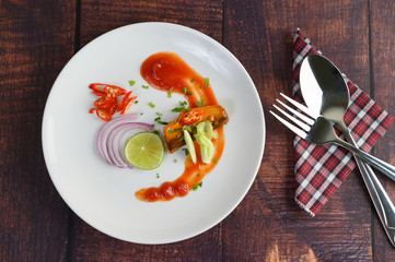 The canned sardine is beautiful arrangement in white plate