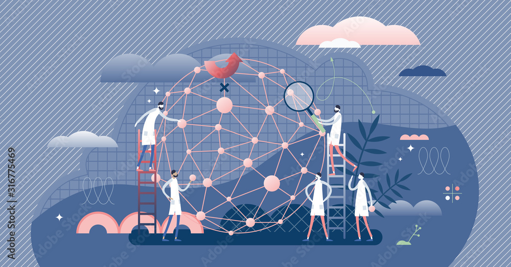 Poster ai network machine learning developers, flat tiny persons concept vector illustration