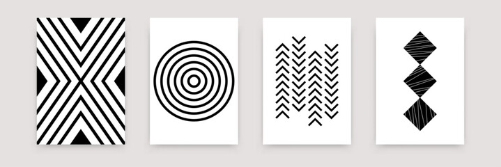 Abstract geometric monochrome posters. Scandinavian line art templates simple swiss style. Vector set
