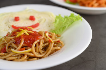 appetizing cooked spaghetti italian pasta with tomato sauce