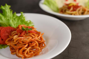 appetizing cooked spaghetti italian pasta with tomato sauce